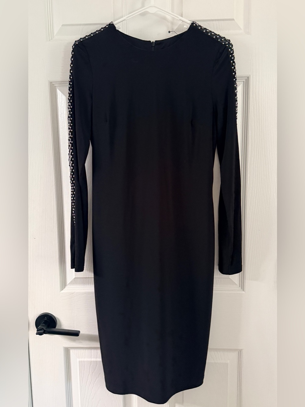 Joseph Ribkoff Black Long Sleeve Sheath Dress with Pearl Trim